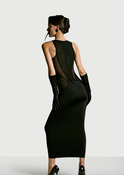 Sleeveless Black Corset Midi Dress