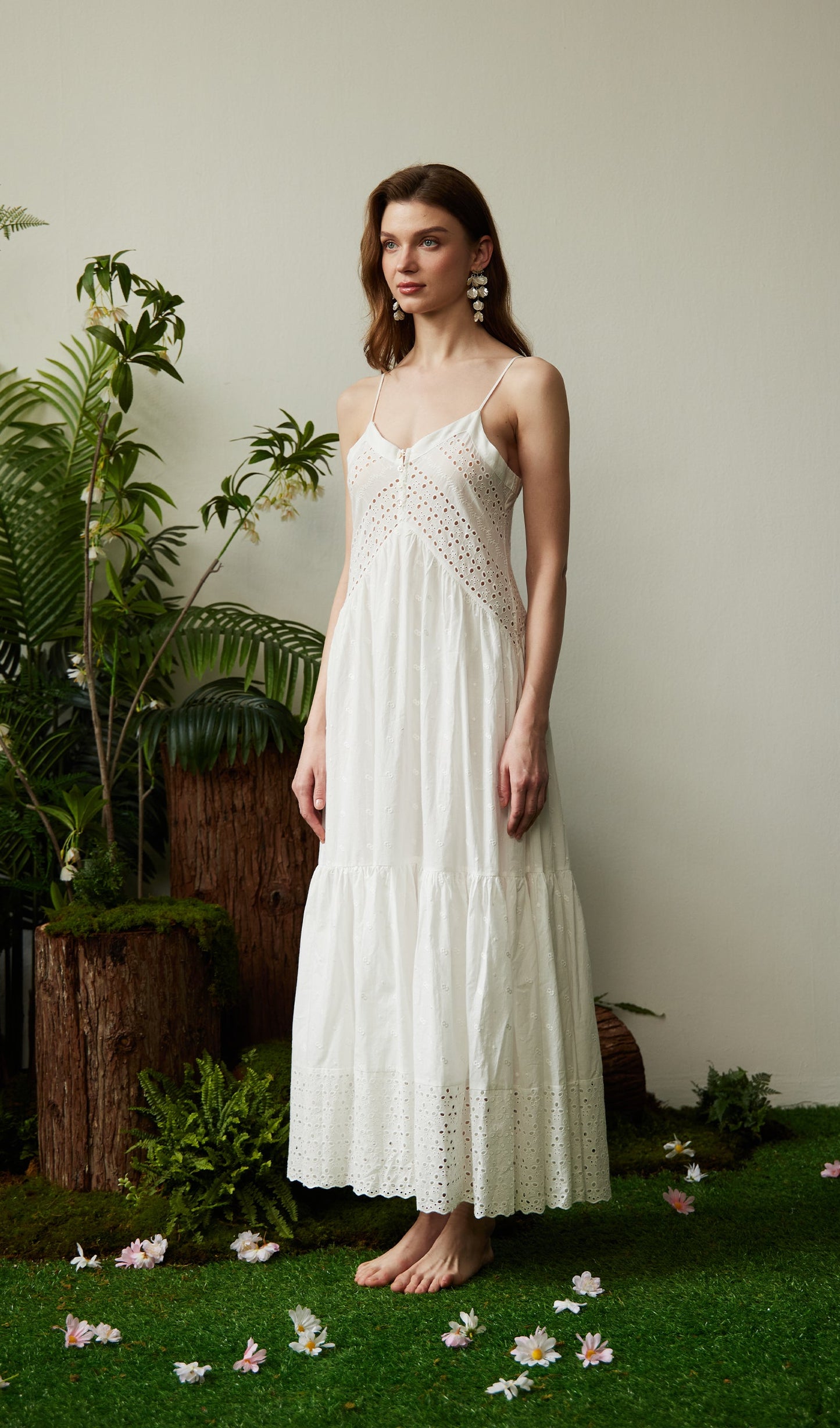 Hollow Embroidery Slip Midi Dress