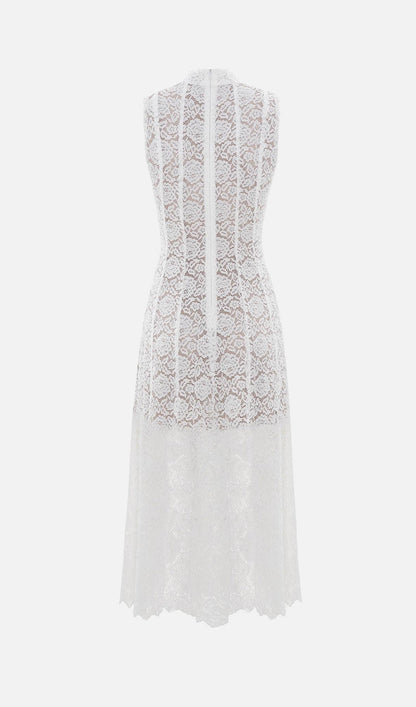 Guipure Midi Dress With High Collar