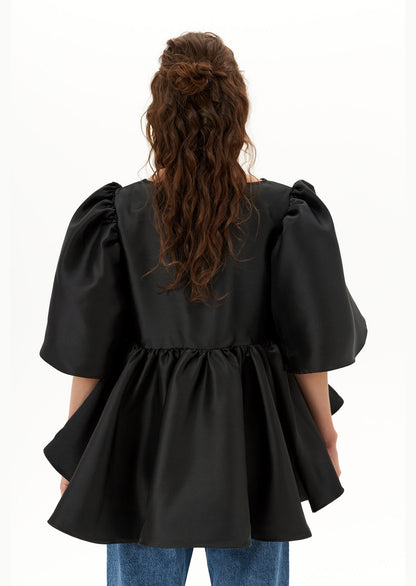 Puff Sleeve Ruffle Top In Black
