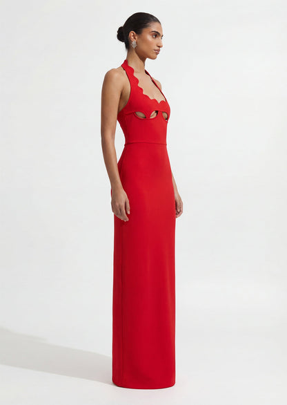 Halter Neck Hollow Out Design Bandage Maxi Dress