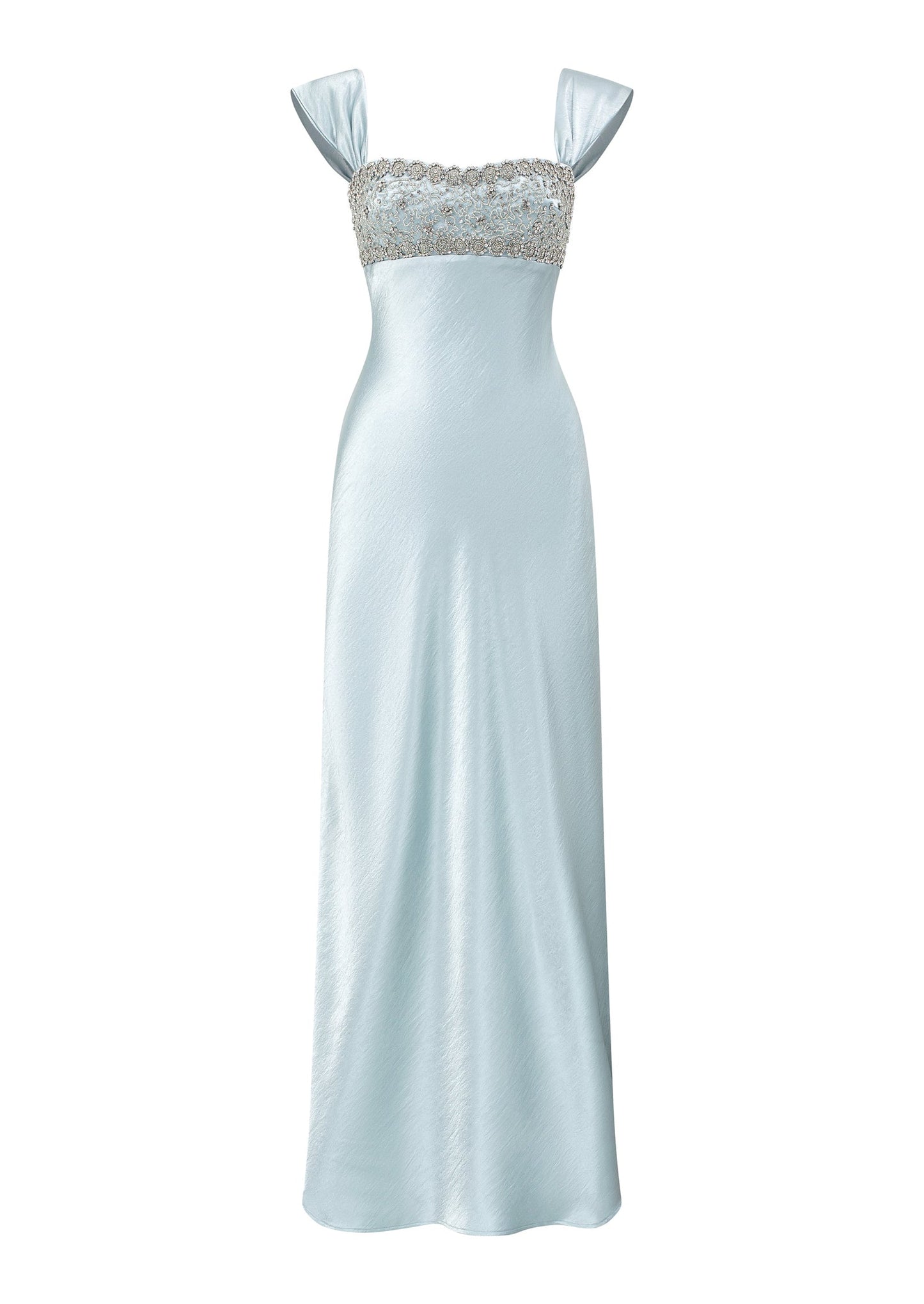 Satin Embellished Maxi Dress In Pale Blue