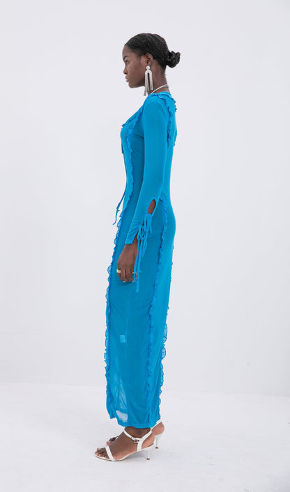 Trendy Florence Blue Ruffle Maxi Dress