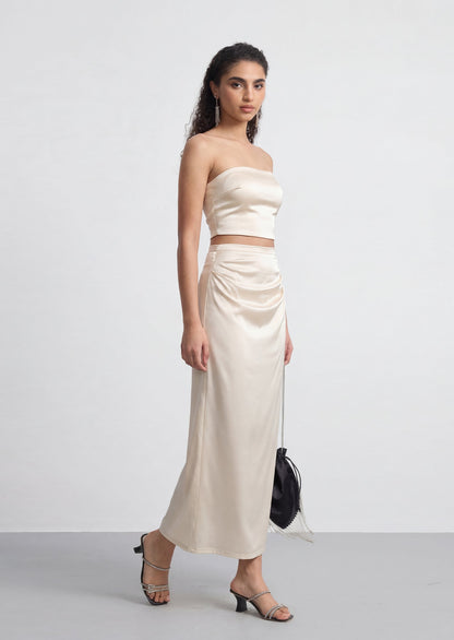 Romelle Halter Ruffled Top & Maxi Satin Skirt Set