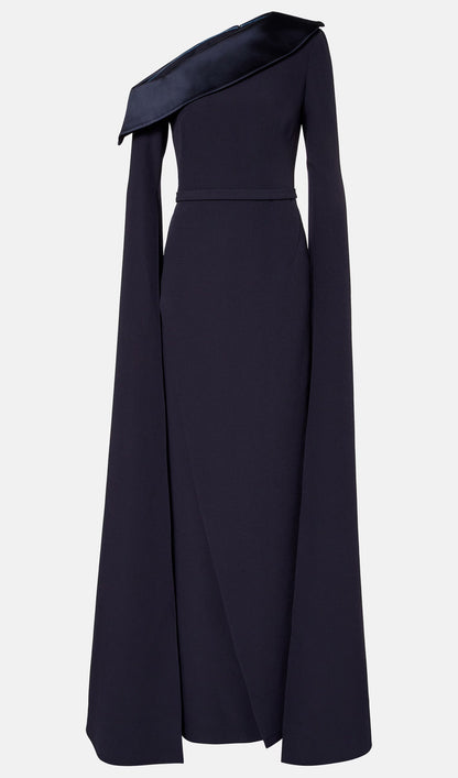 One Shoulder Caped Crepe Gown