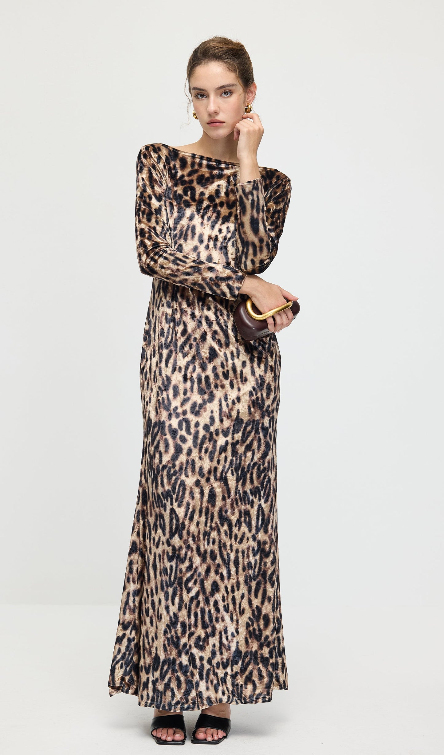Leopard Printed Velvet Maxi Dress