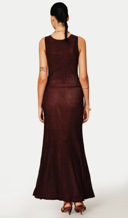 Mesh Panel Ribbed Knit Maxi Dress