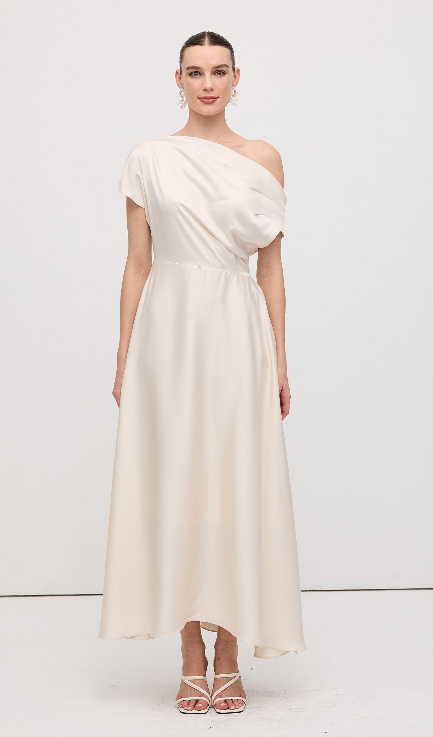 Asymmetry Satin Lace Up Maxi Dress