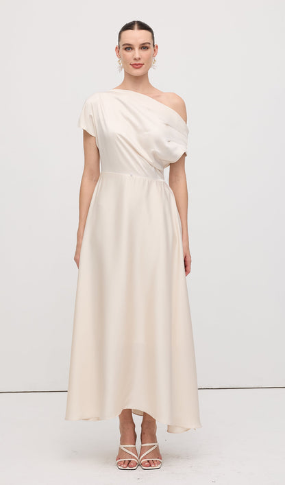 Asymmetry Satin Lace Up Maxi Dress