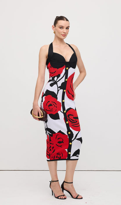 Floral Jacquard Knit Midi Dress