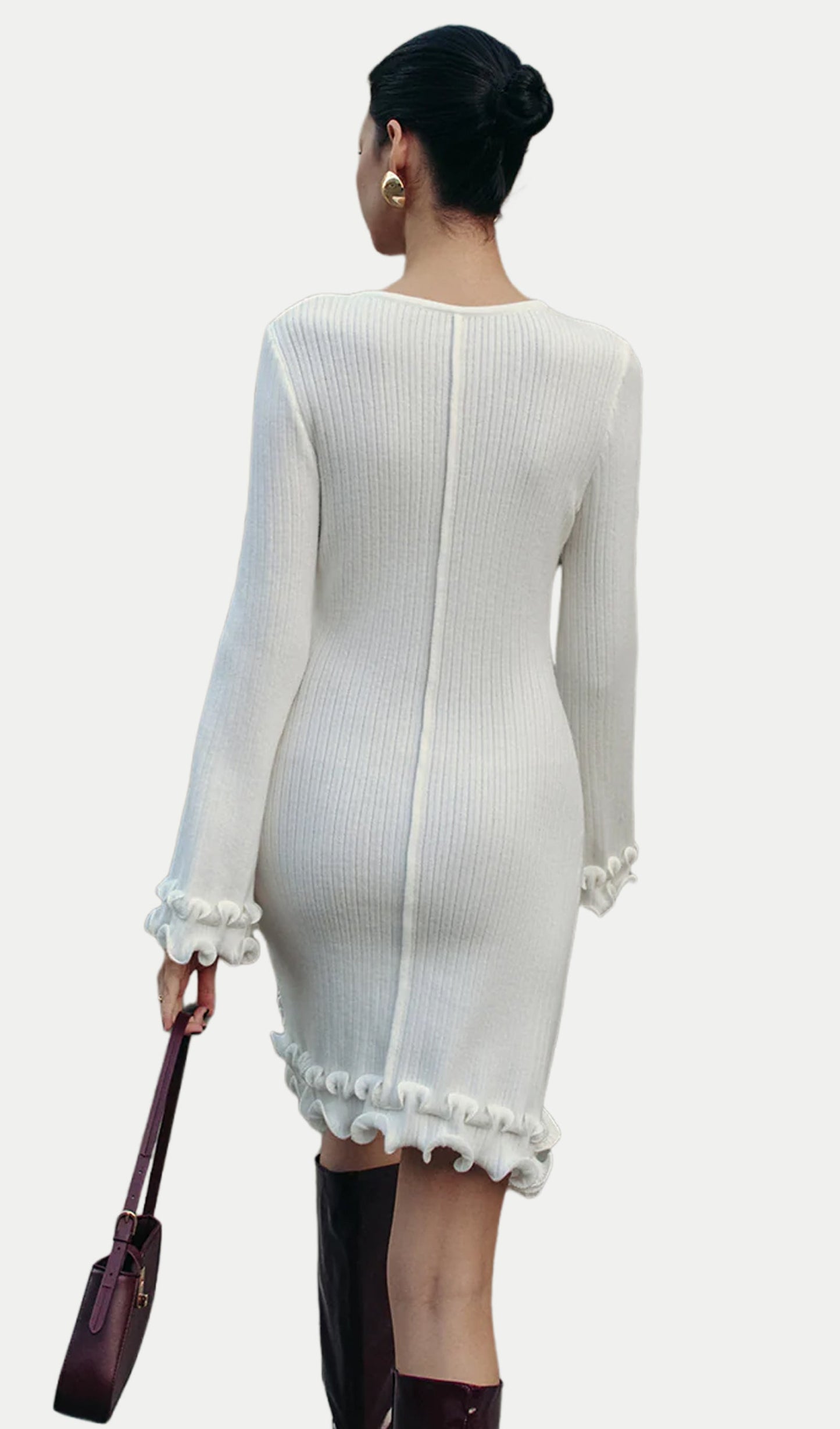 Lettuce Trim Bell Sleeve Sweater Dress