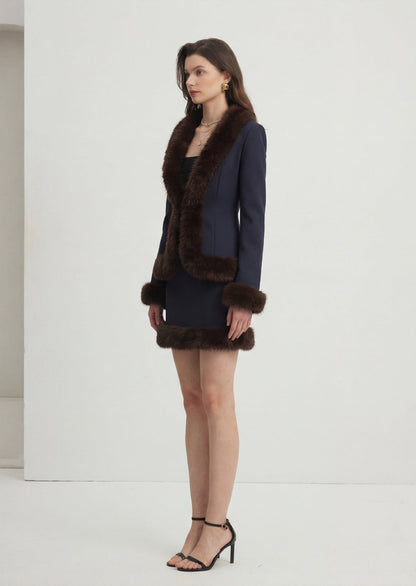 Sculpted Wool & Fur Trim Jacket