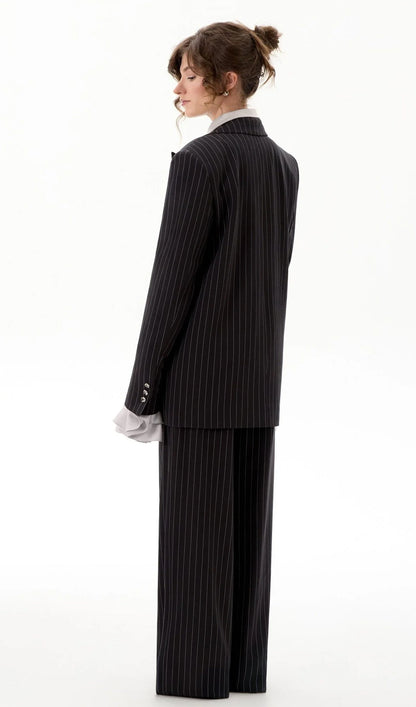 Stripe Long-Sleeved Suit Jacket & Pants Set