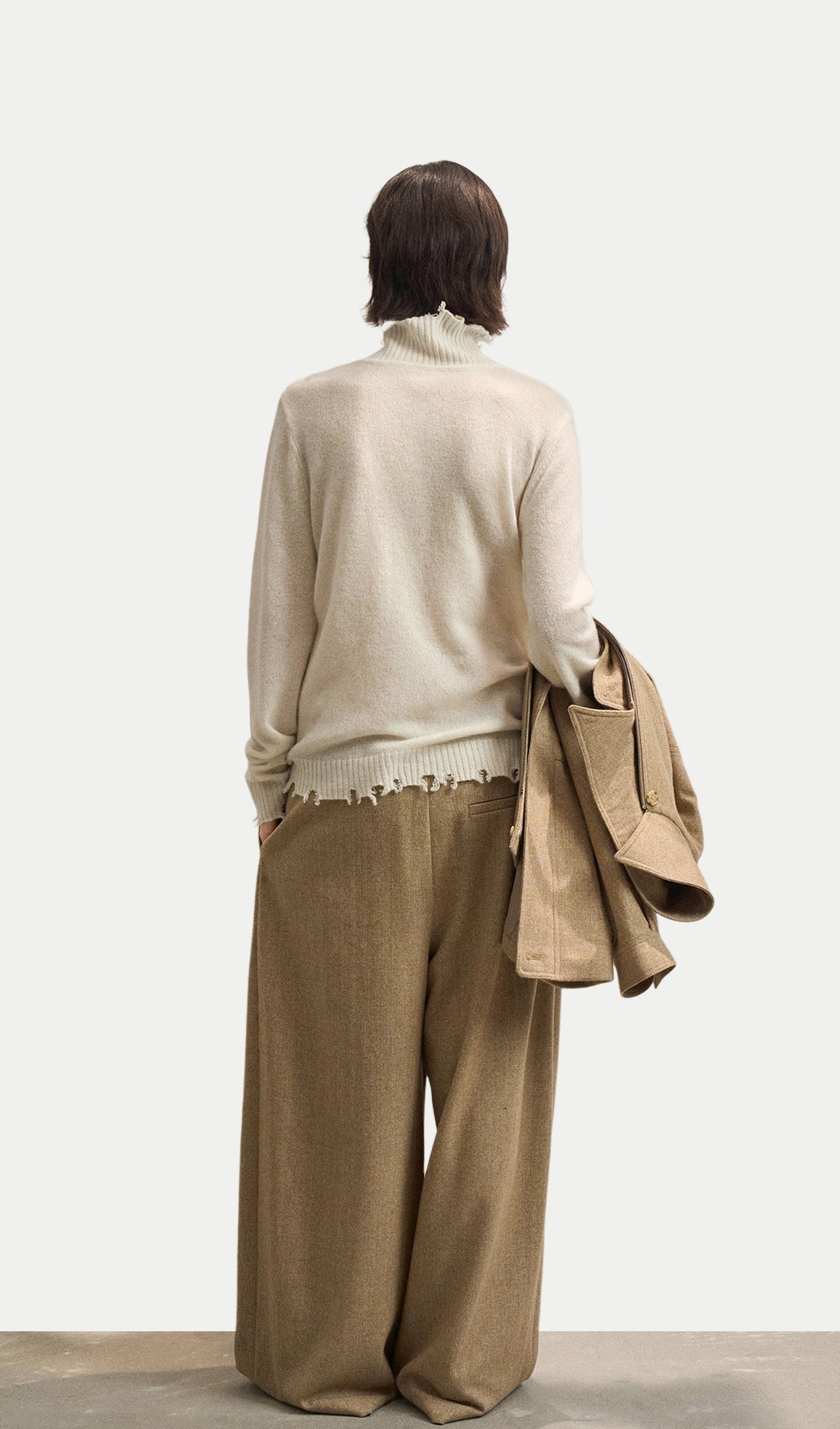 Wool Turtleneck Knit Top In Apricot