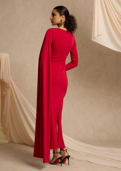 Layali Rose High Neck Maxi Dress With Cape
