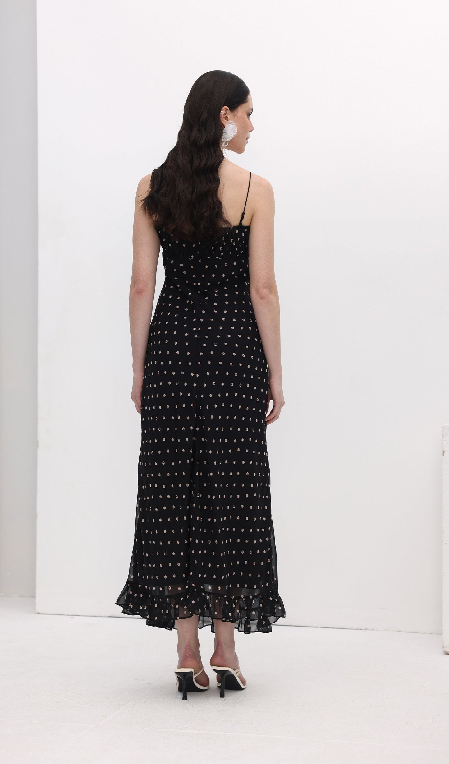Polka Dot Chiffon Slip Midi Dress