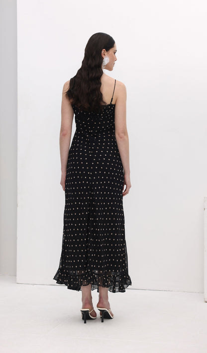 Polka Dot Chiffon Slip Midi Dress