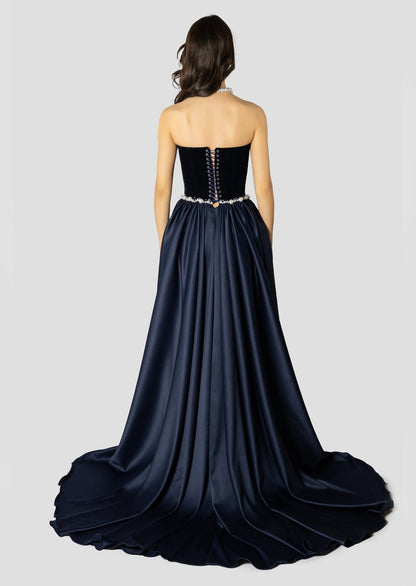 Dark Blue And Pearls Embroidered Dress