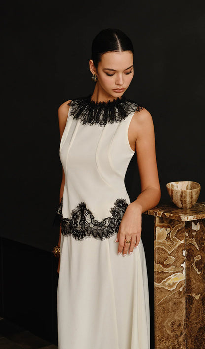 Lace Trim Top and Maxi Skirt Set