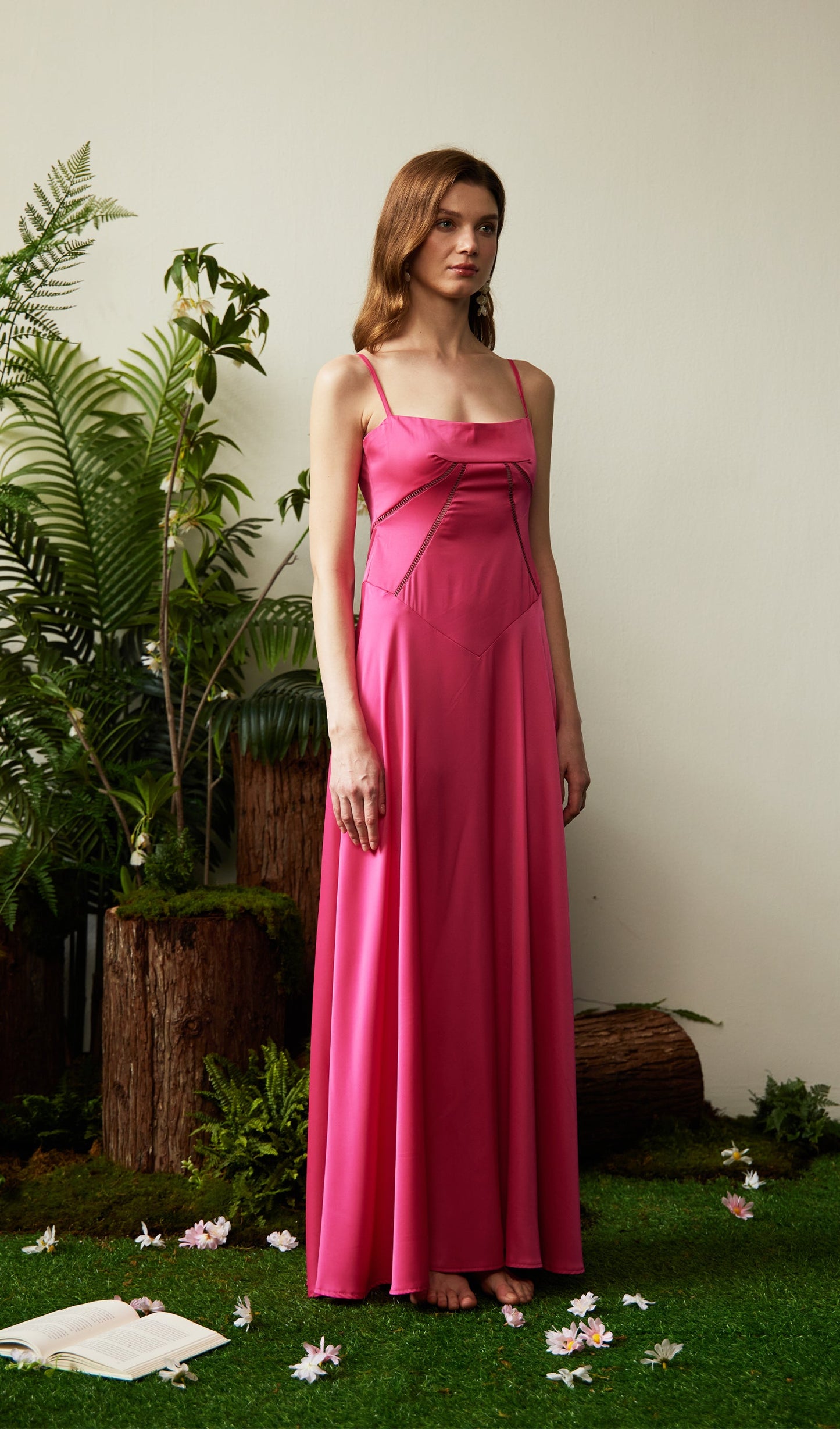 Satin Lace Up Maxi Dress