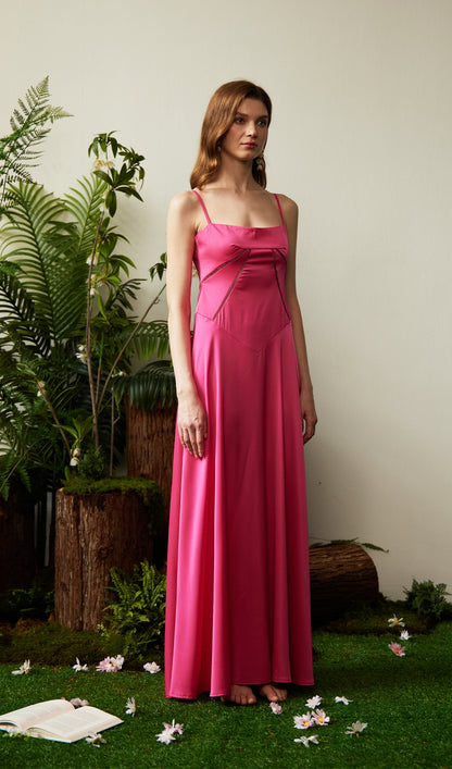 Satin Lace Up Maxi Dress