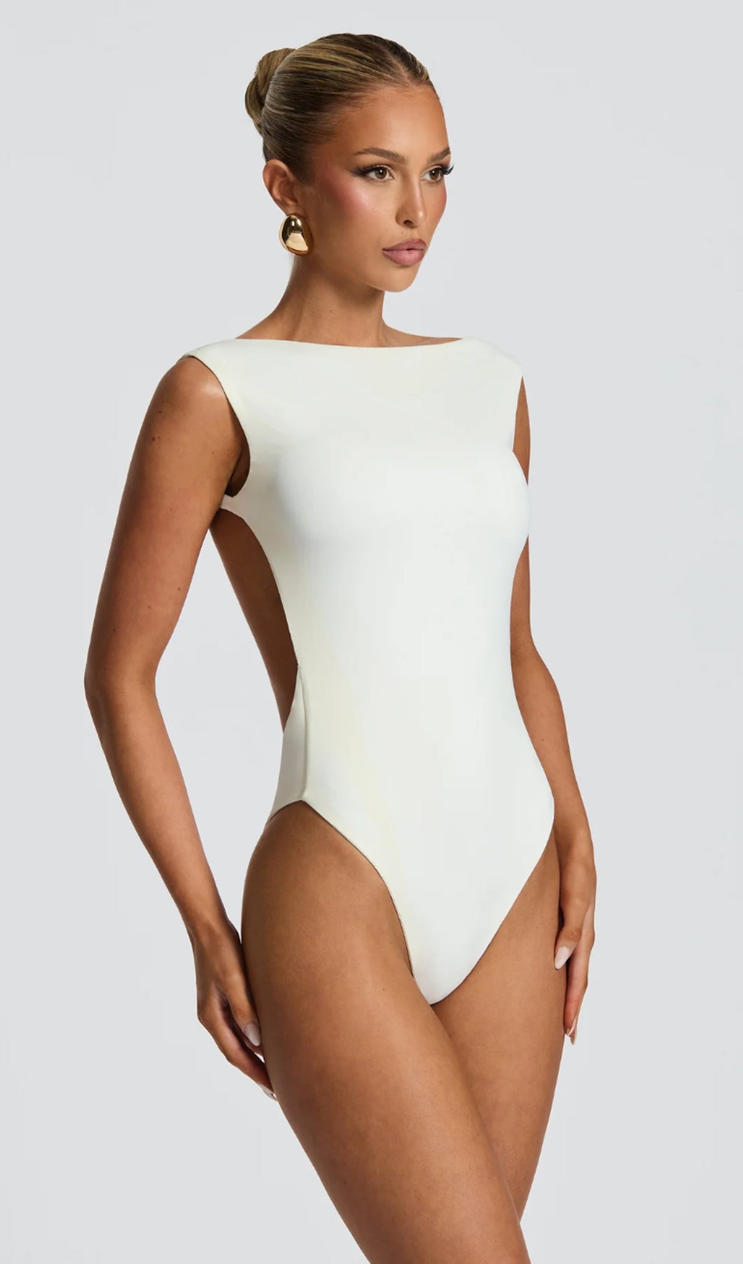 Open Back Bodysuit & Maxi Skirt Set In White