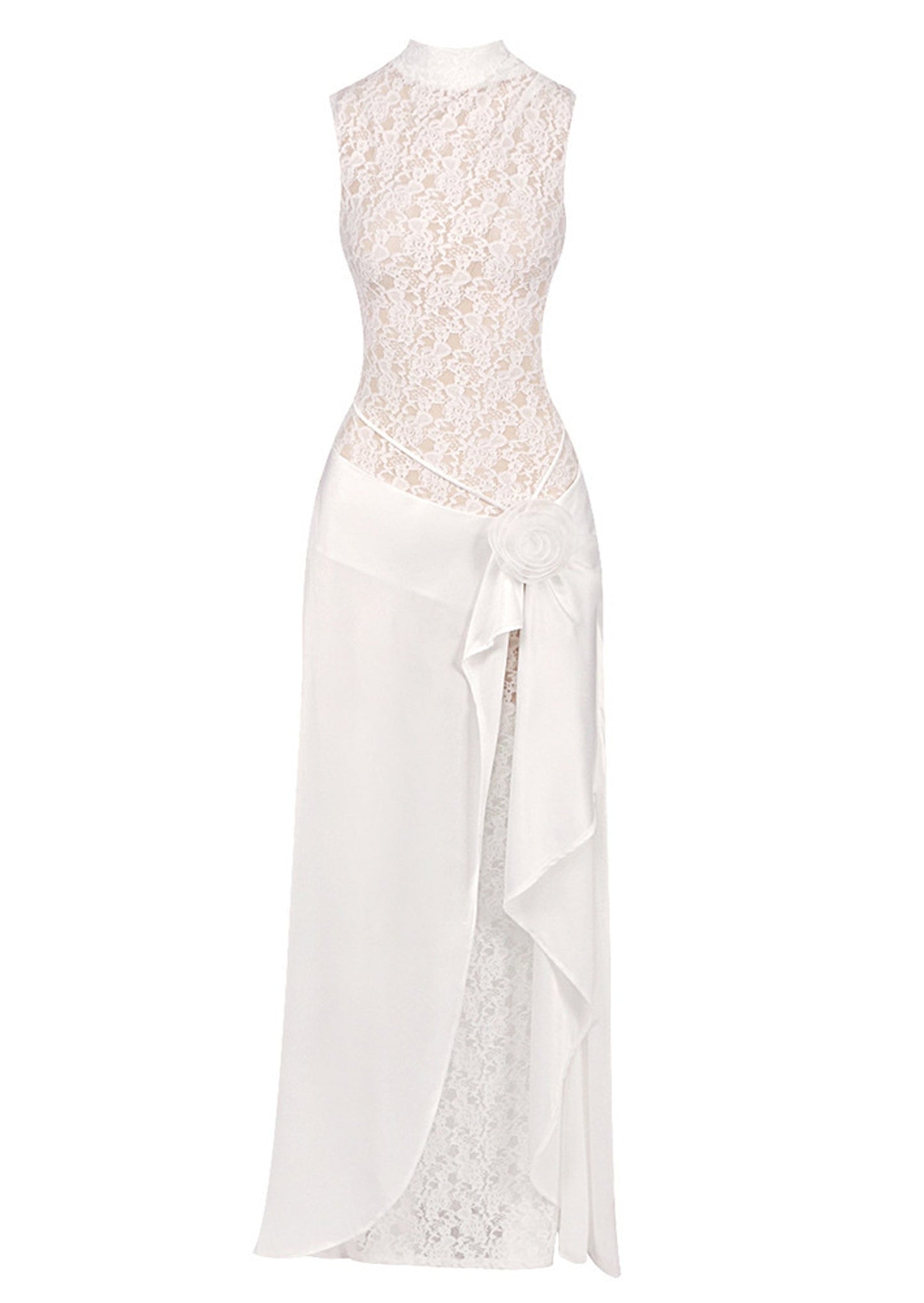 Satin Lace Pleats Gown