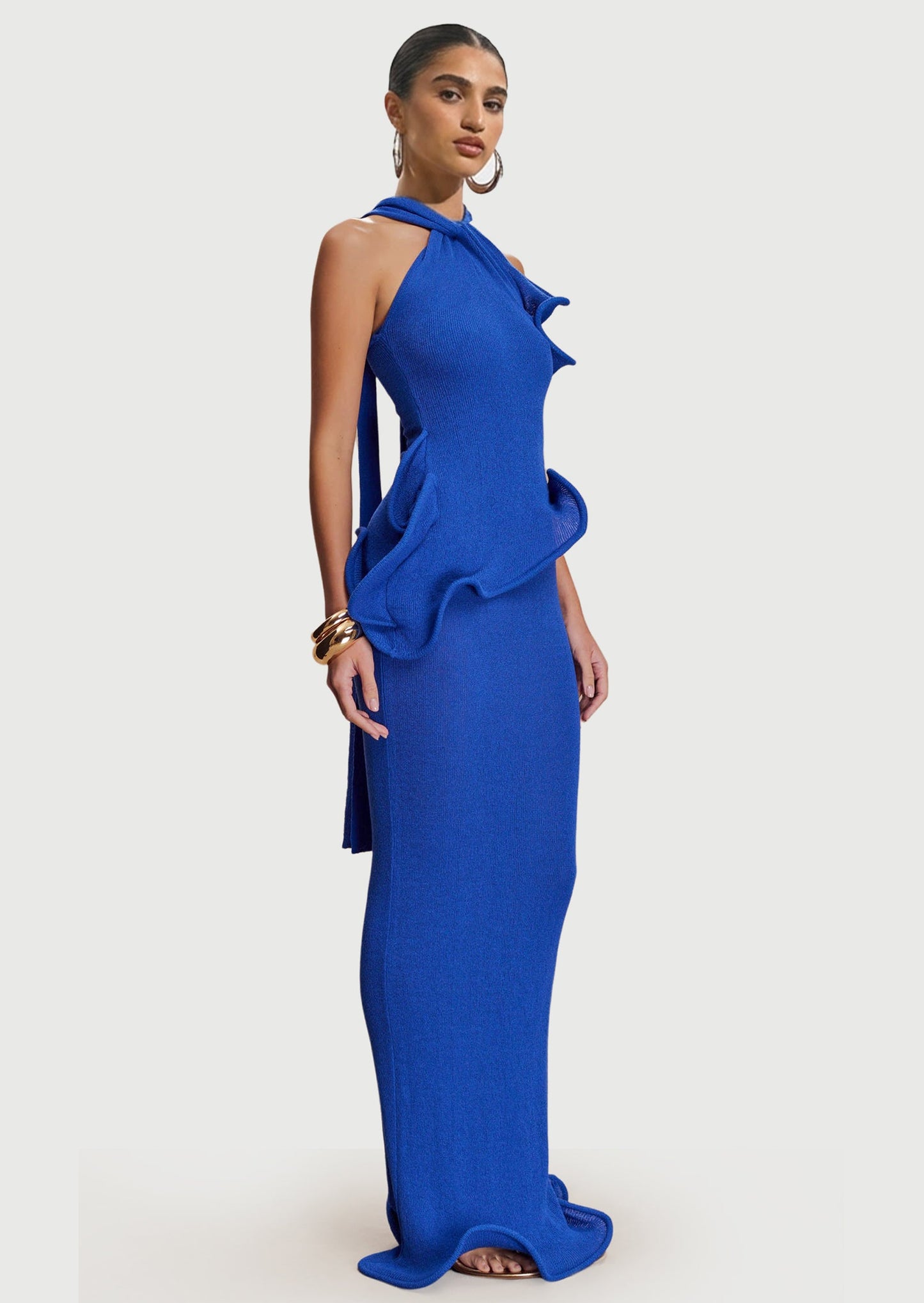 Halter Knit Maxi Dress In Cobalt