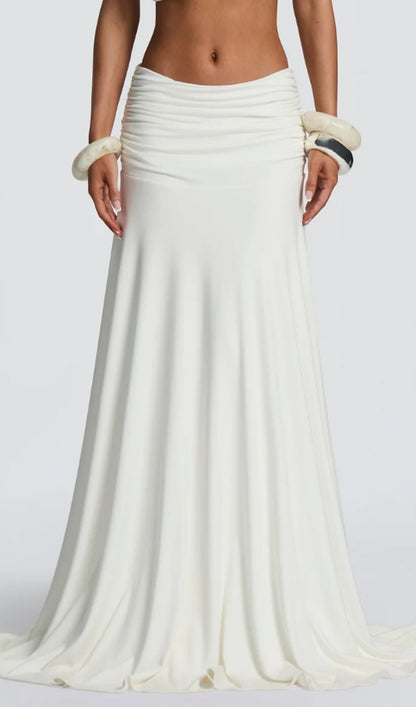 Open Back Bodysuit & Maxi Skirt Set In White
