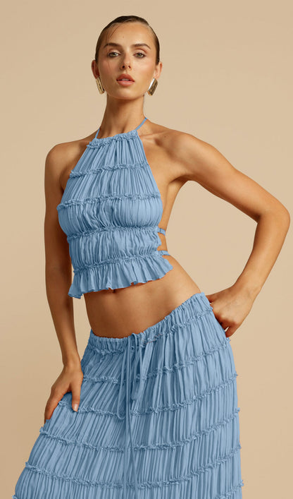 Halter Top & Ruched Detail Maxi Skirt Sets