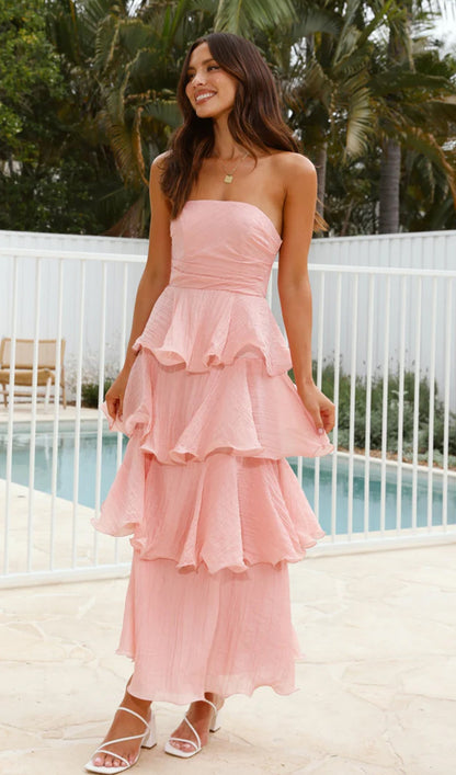 Strapless Layered Midi Dress