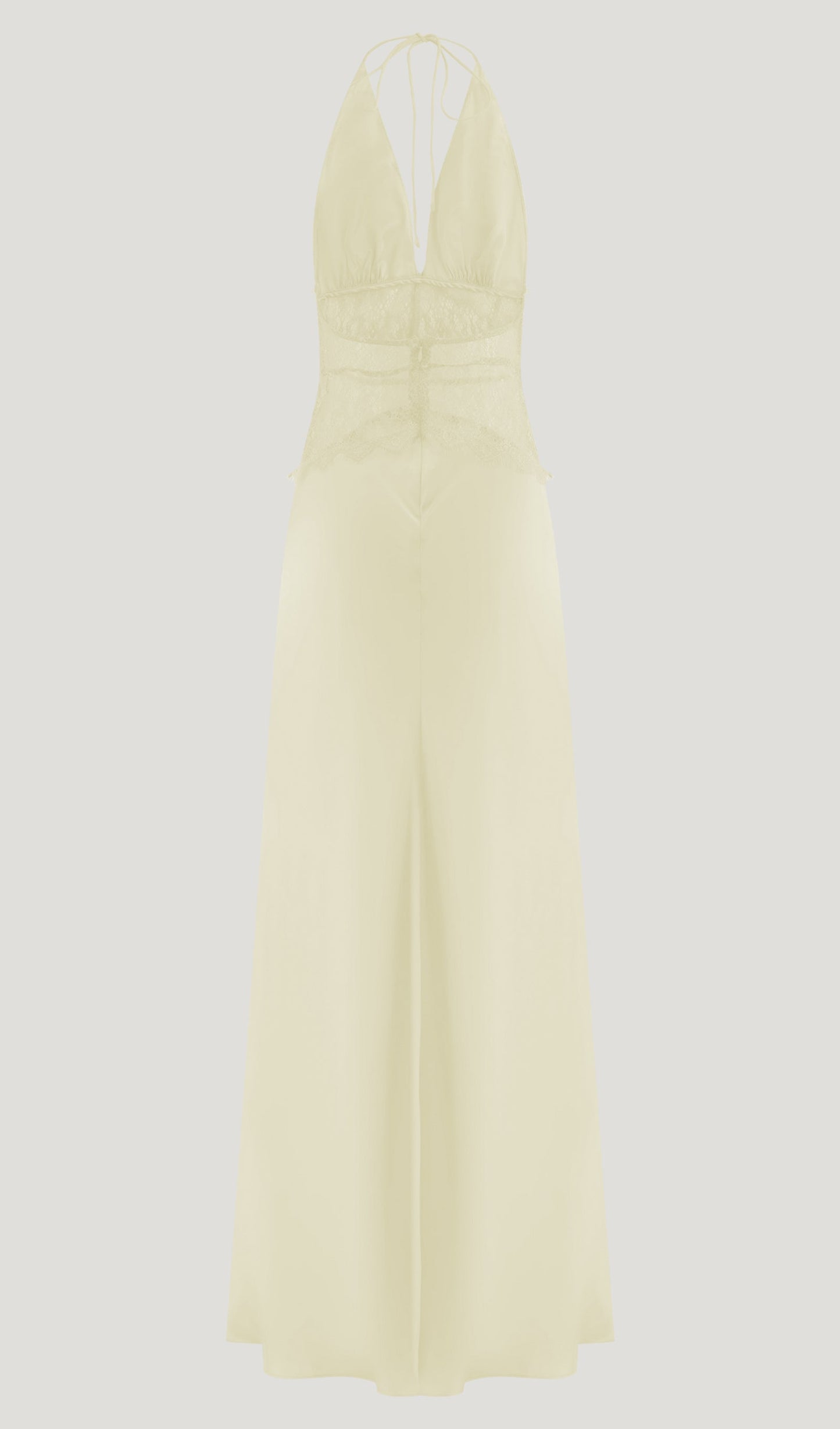 Lace And Satin Maxi Dress In Lemon