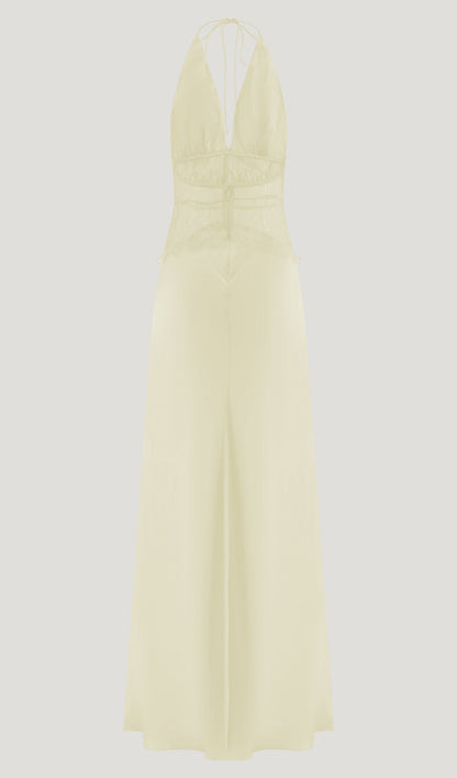 Lace And Satin Maxi Dress In Lemon
