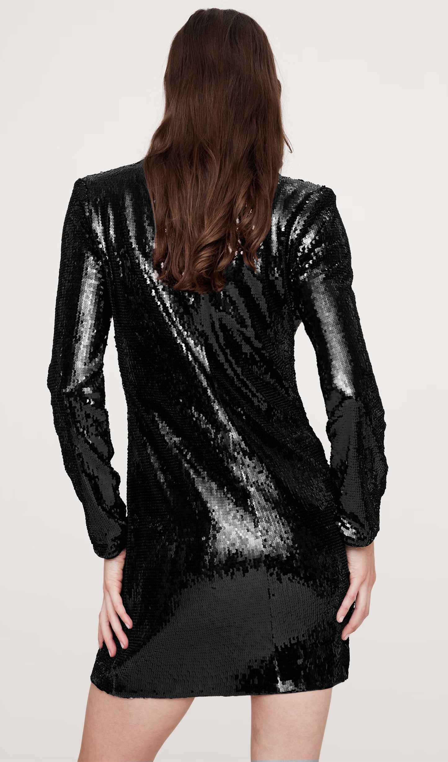 Stretch-Sequin Mini Dress-Black