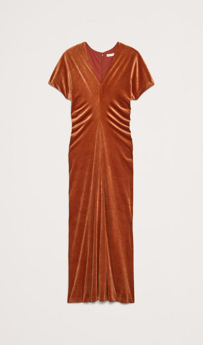 Bias-Cut Velvet Maxi Dress-Copper