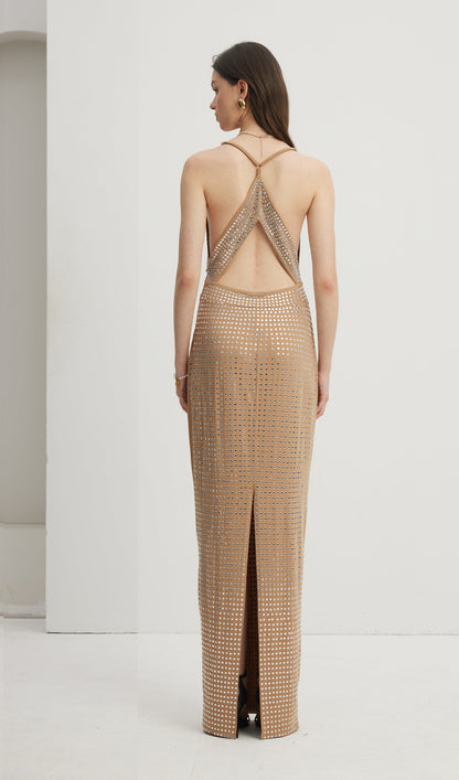 Embellished Cut-Out Maxi Dress Nude