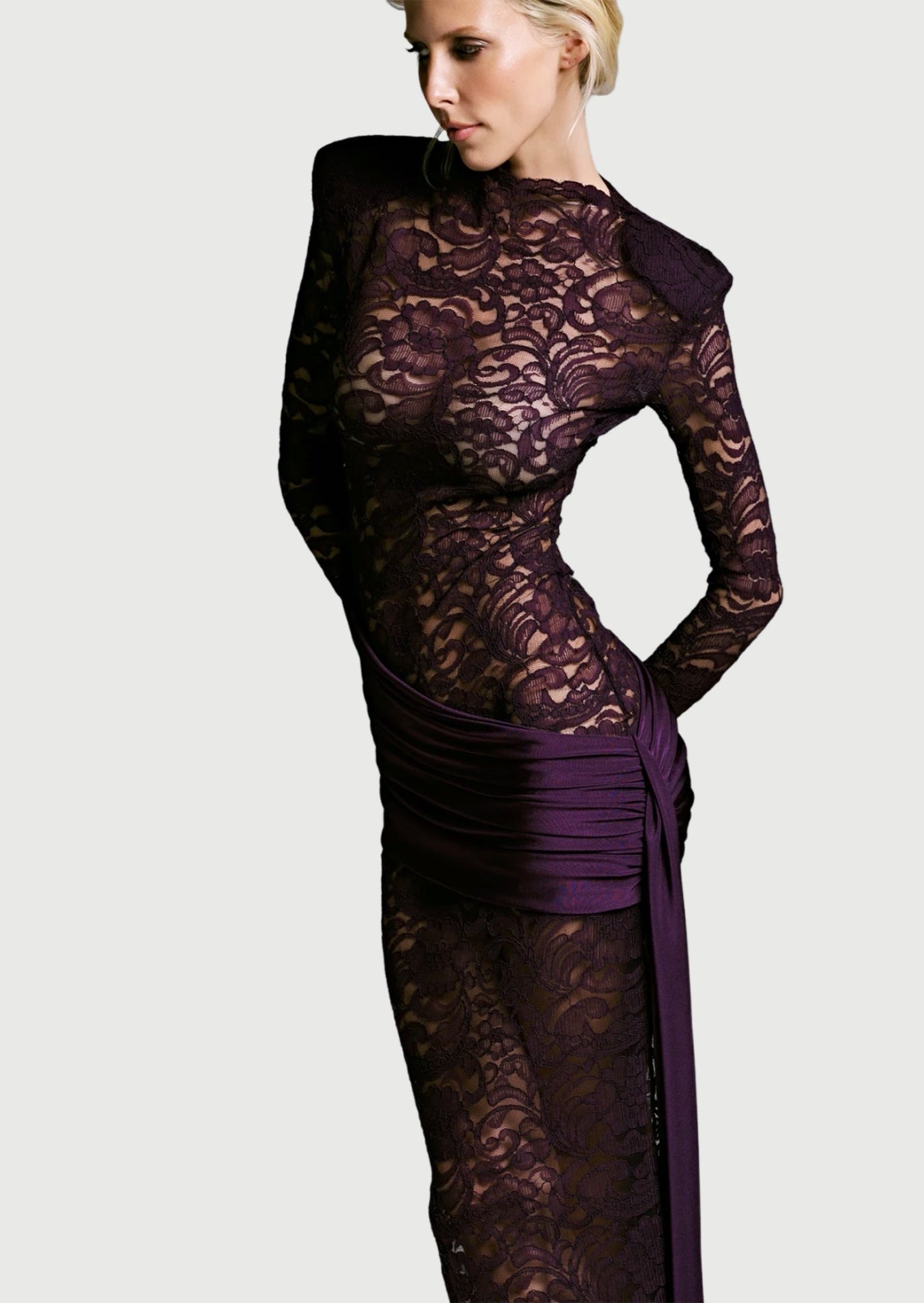 Siren Lace Midi Dress In Purple