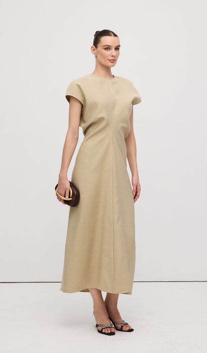 Slouch Waist  Midi Dress-Green