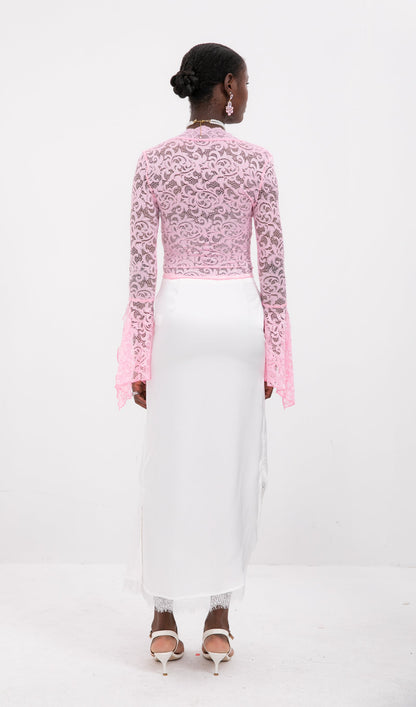 Trendy Pink V-Neck Lce Top