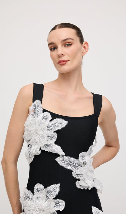Sleeveless Diamond Flower Bandage Midi Dress
