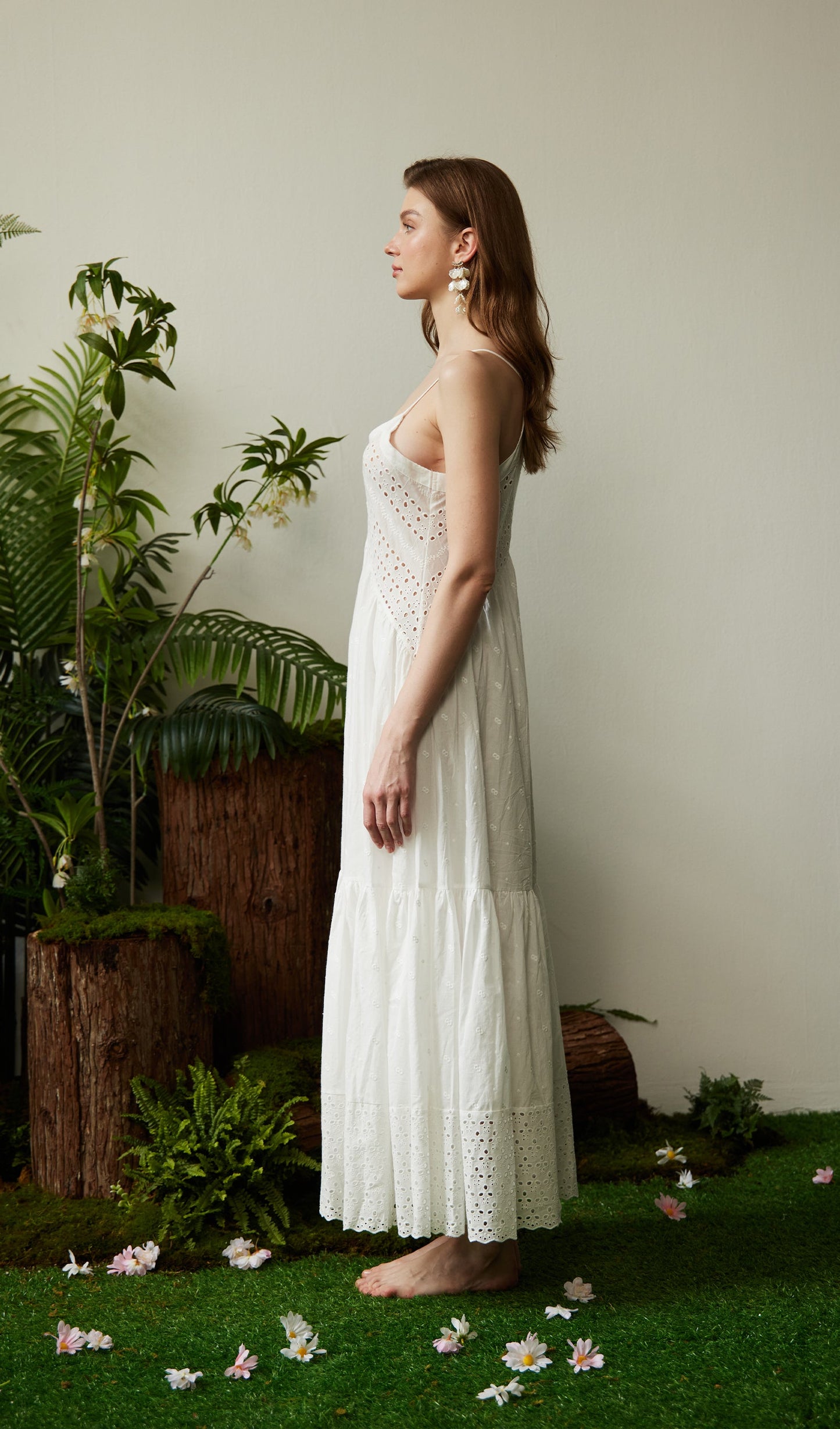 Hollow Embroidery Slip Midi Dress