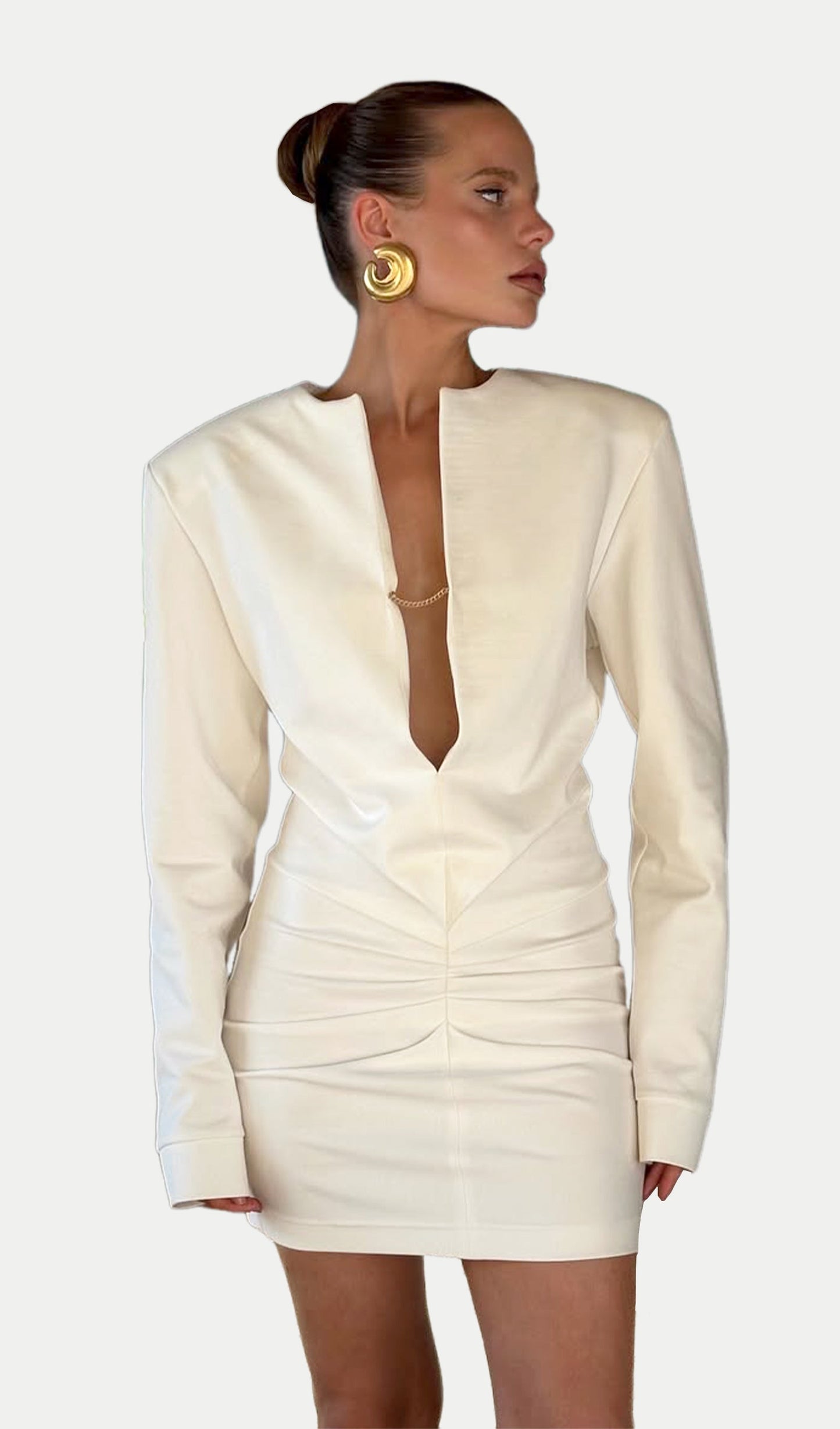 Deep V-Neck Pleated Mini Dress