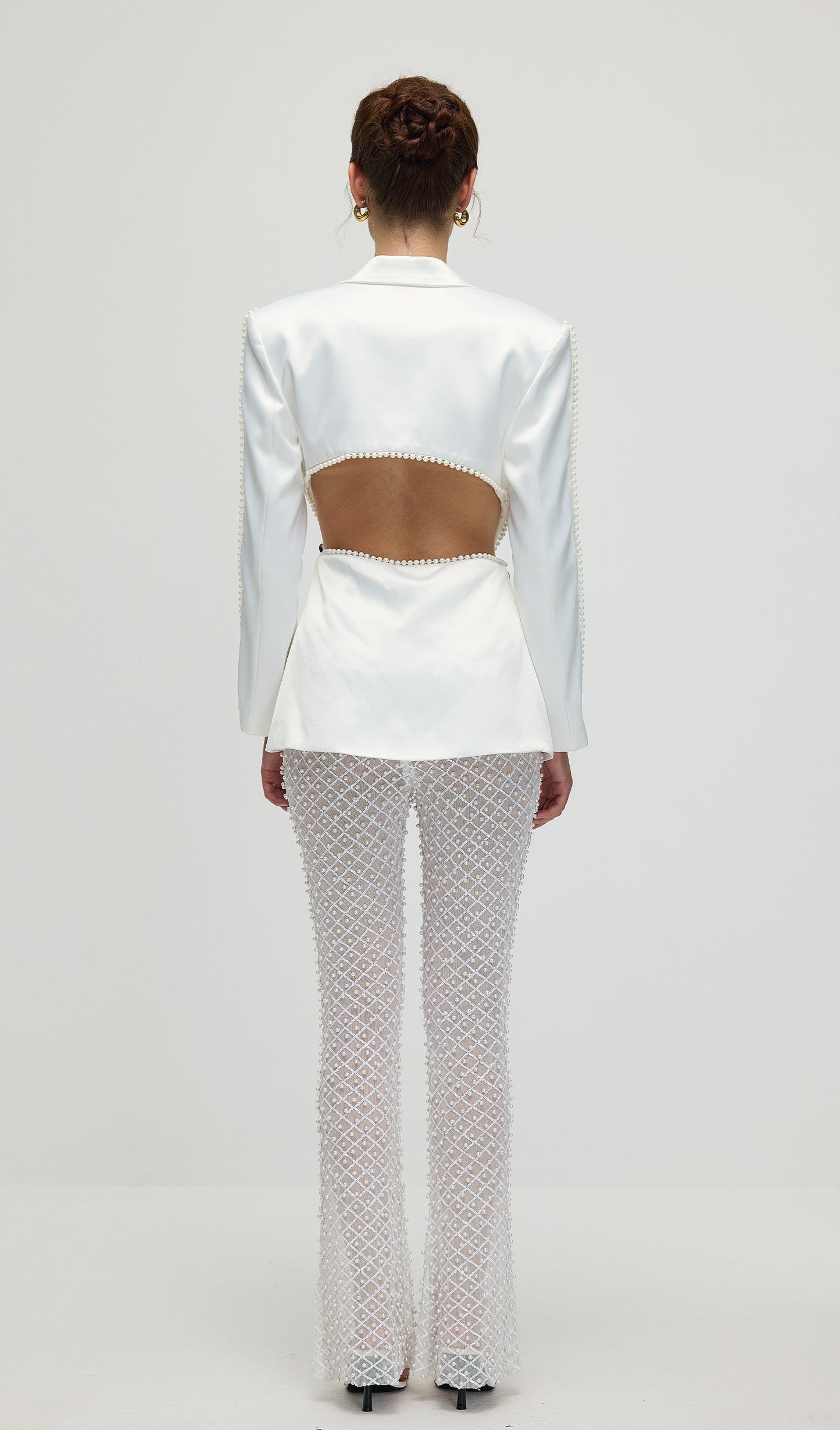 Faux-Pearl Floral Blazer & Trousers Set