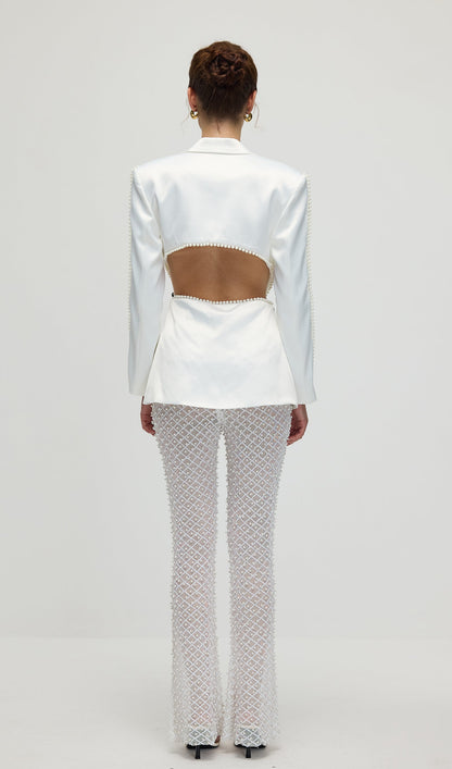 Faux-Pearl Floral Blazer & Trousers Set