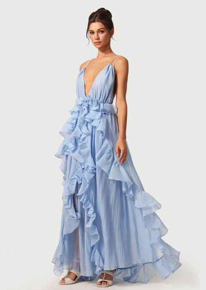Sleeveless Backless Pleated Layered Maxi Dress
