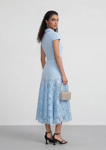 Denny Crepe Lace Midi Dress In Blue