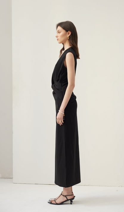 V Neck Crepe Twist Maxi Dress