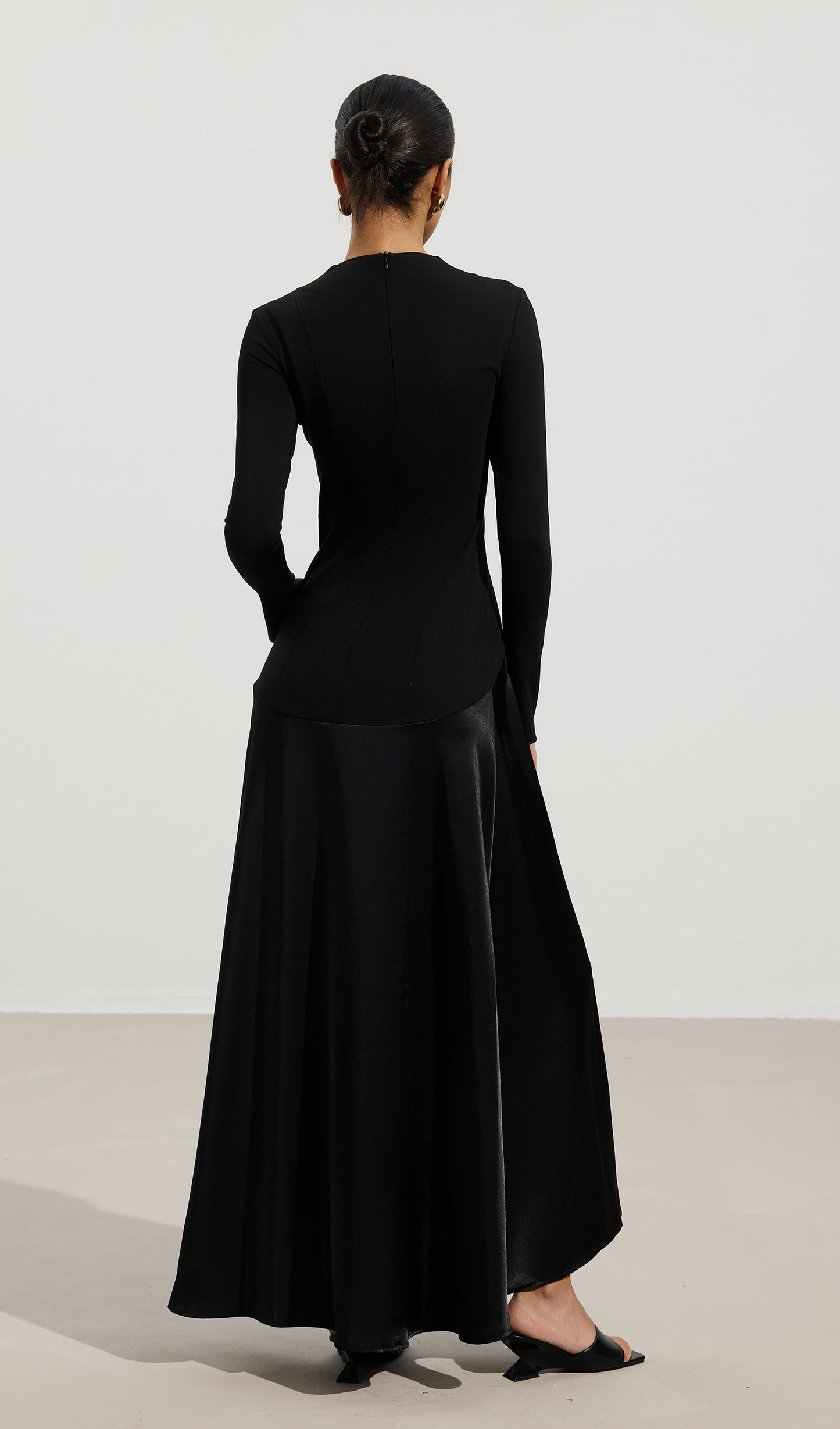 Knitted Satin Maxi Dress In Black