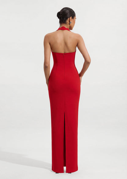 Halter Neck Hollow Out Design Bandage Maxi Dress