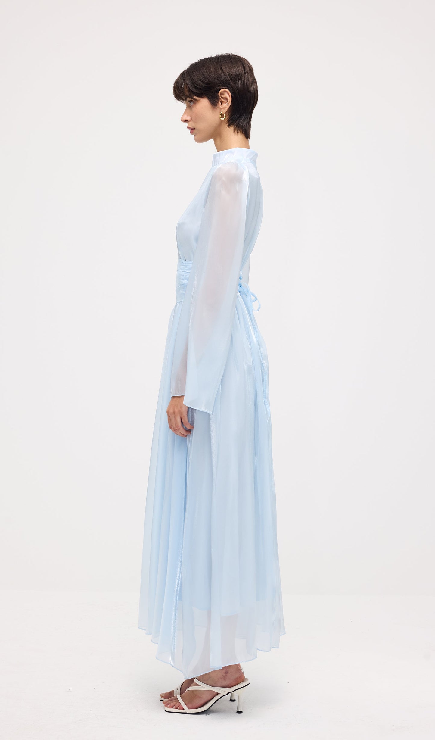 High Neckline Flared Hem Maxi Dress